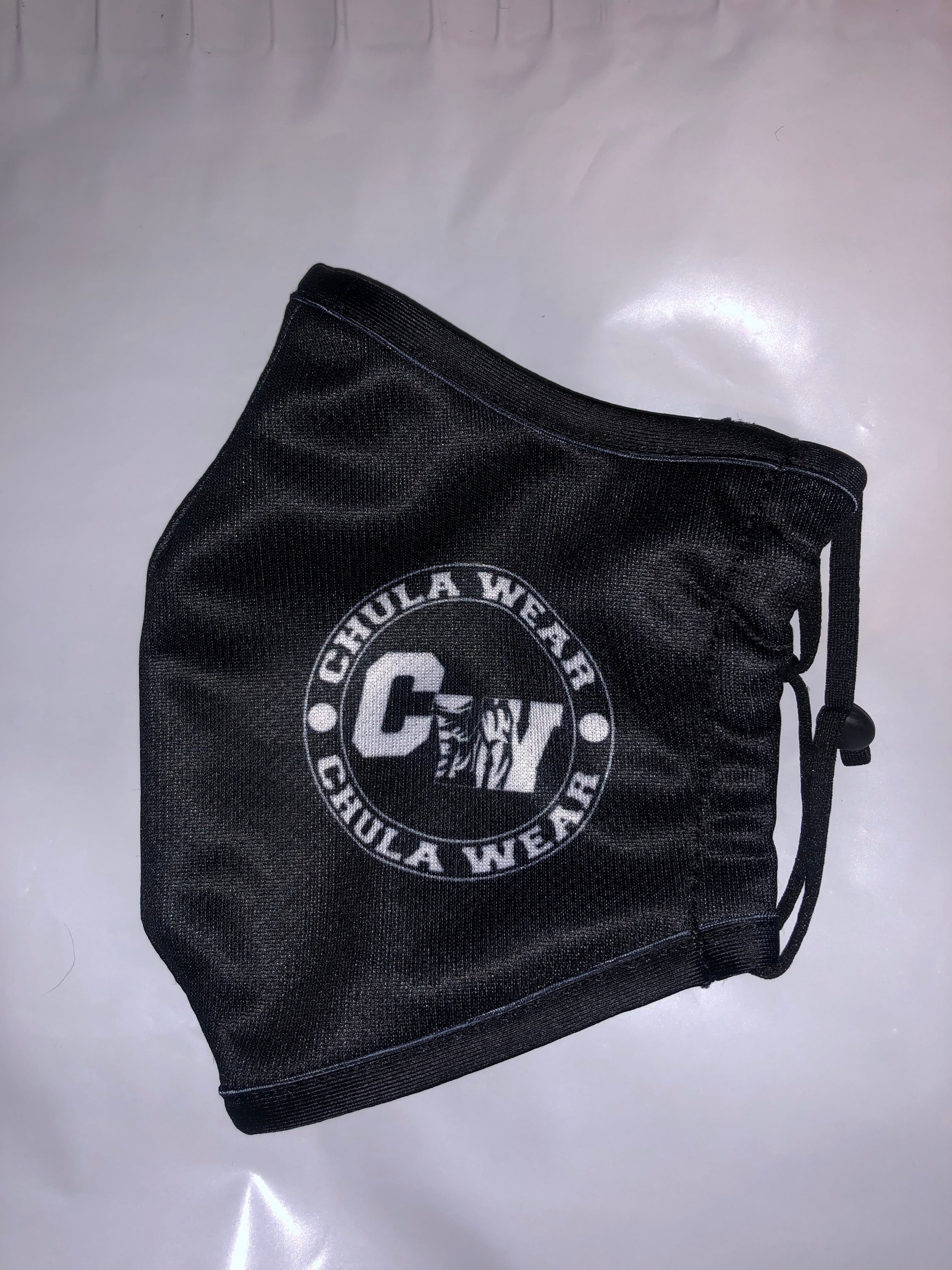BLACK MASK WHITE LOGO WITH FREE MASK POUCH